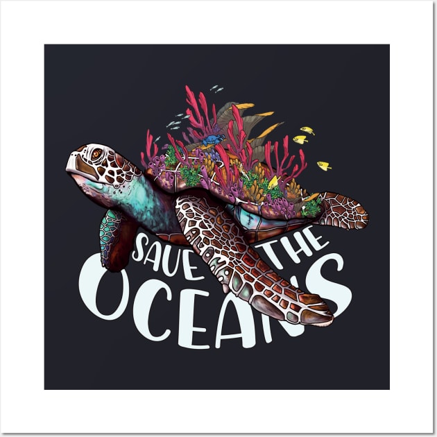 Save The Ocean Sea Turtle & Reefs Cartoon Wall Art by USProudness